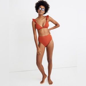 NWT Madewell Second Wave Ribbed Ruffle Strap Bikini Top